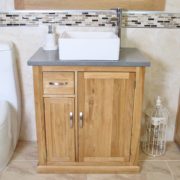 Square White Ceramic Basin on Grey Quartz Top Vanity Unit