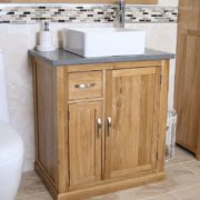 Grey Quartz Top Vanity Unit & Square White Ceramic Bathroom Basin