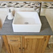 Square Ceramic White Bathroom Basin on Grey Quartz Top Vanity Unit