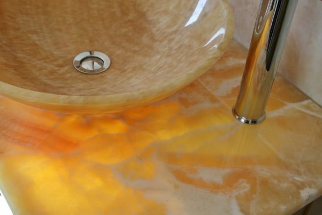 Golden Honey Onyx Vanity Top with Back-light and Golden Honey Onyx Basin