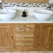 White Quartz Top Double Ceramic White Basin Vanity Unit