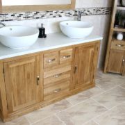 White Quartz Top Double Ceramic White Basin Vanity Unit