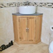Grey Quartz Top Corner Vanity Unit with Round Ceramic White Basin