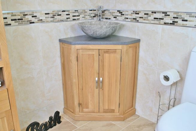 Grey Quartz Top Corner Vanity Unit with Grey Marble Basin