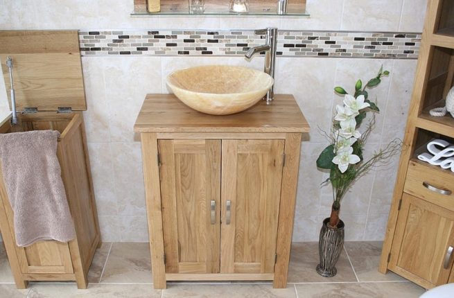 Oak Topped Vanity with Stunning Golden Onyx Bathroom Basin