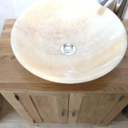 Above View of Golden Onyx Basin on Oak Top Vanity