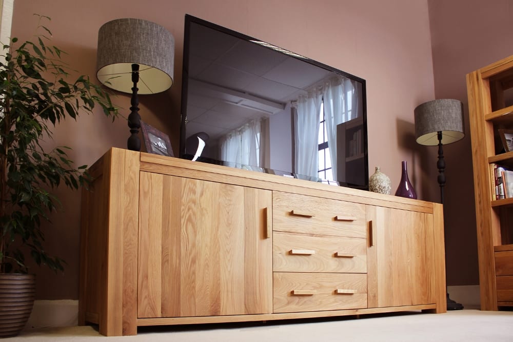 ATLAS SOLID OAK FURNITURE LARGE TV UNIT SIDEBOARD & DRAWERS 