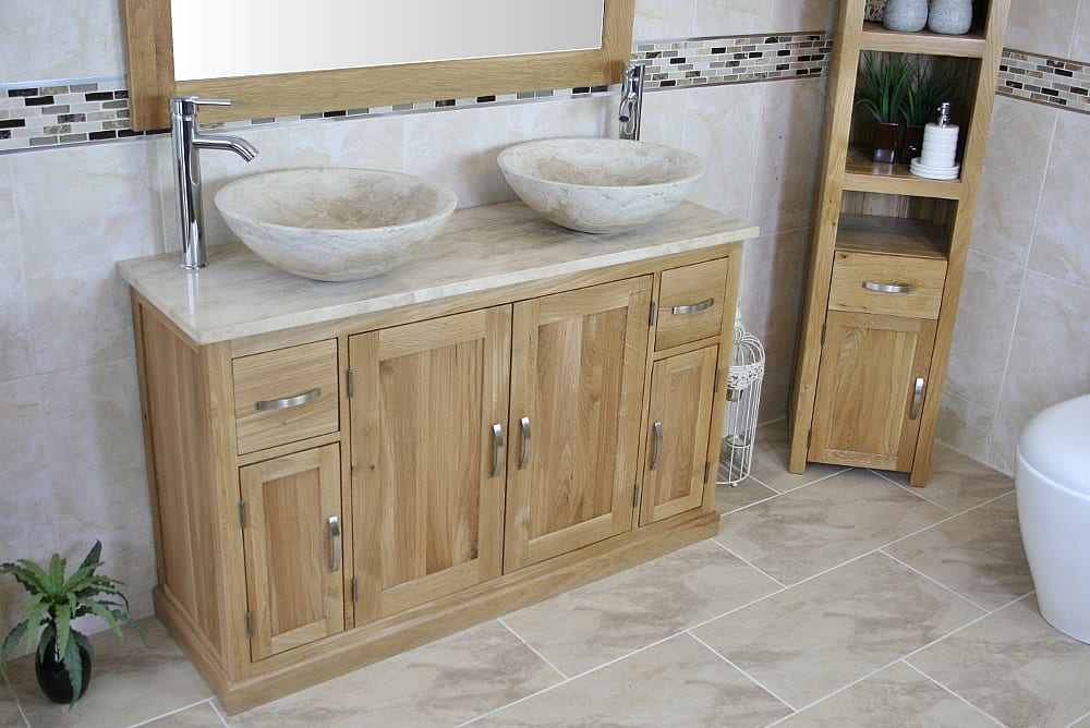 Travertine Top Double Basin Vanity Units