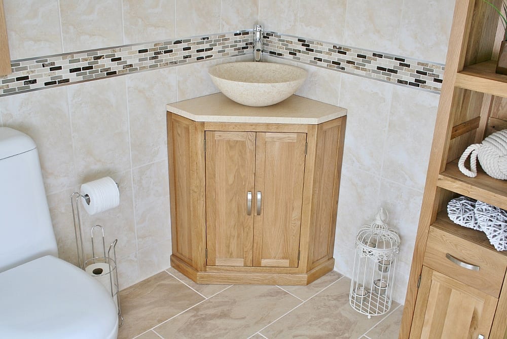 cream marble top and basin corner vanity unit 