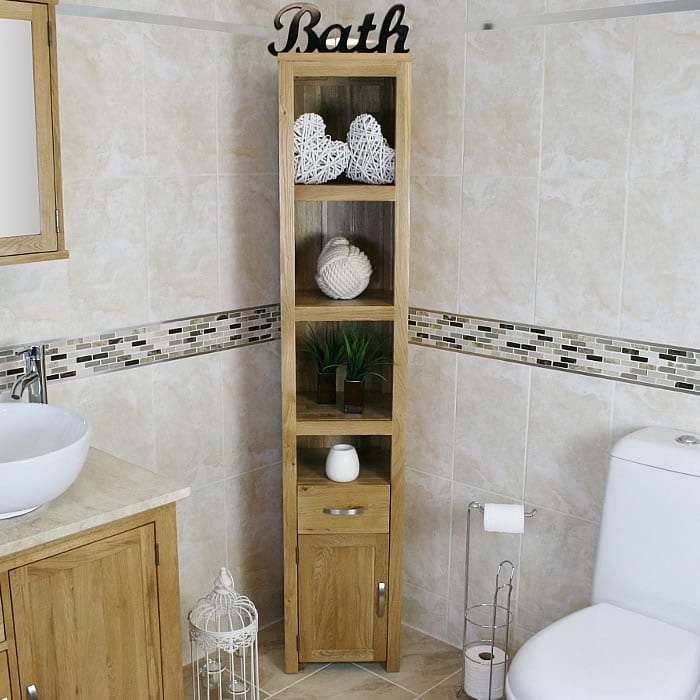 Tall Oak Bathroom Storage Unit