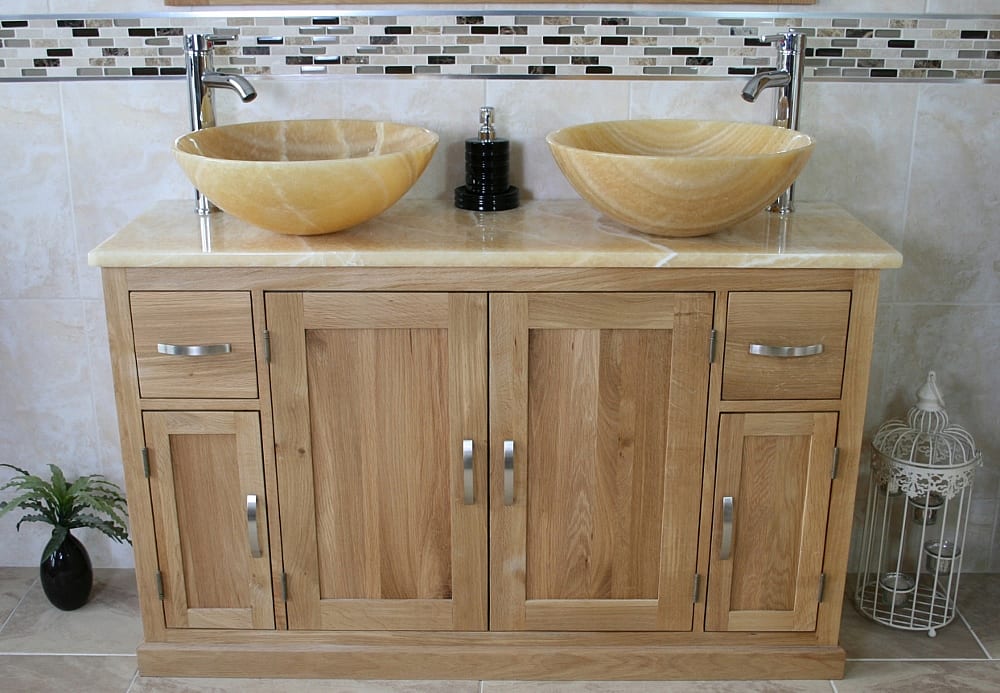 Golden Onyx Topped Double Onyx Basin Vanity Unit