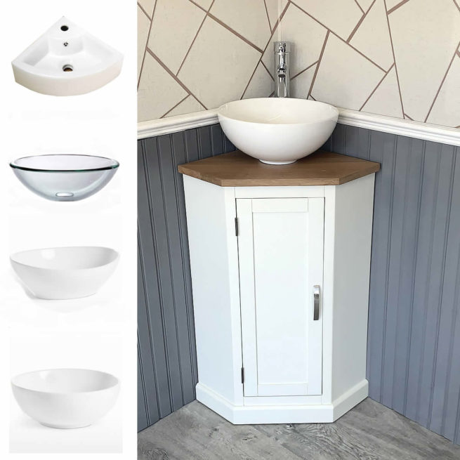 Painted White | Oak Top Painted Corner Unit Basin Choice 501PCBC