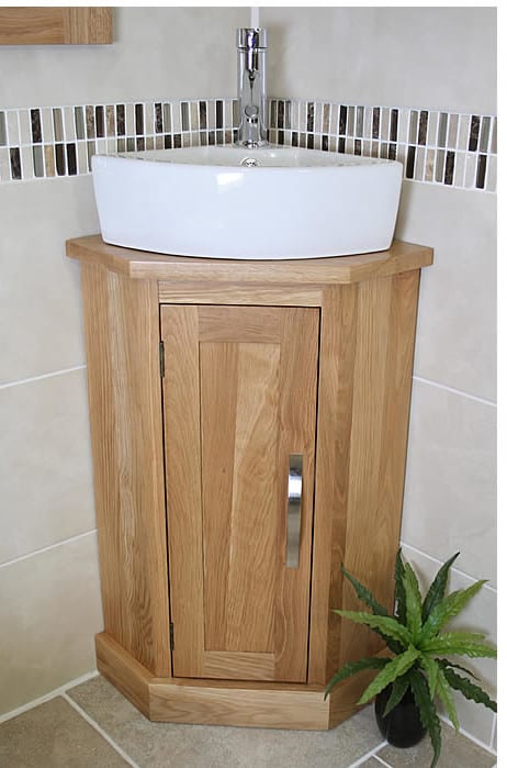 Corner Vanity Unit with Oak Top & Choice of Basin