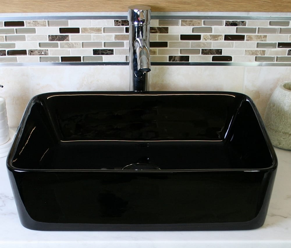 Black Ceramic Rectangle Basin Tap & Plug Set