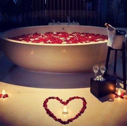 Romantic Bath with Rose Petals