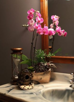 Pink Orchids on Bathroom Sink