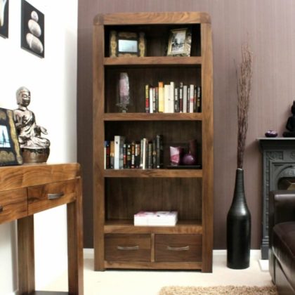 Shiro Walnut Large Bookcase with 2 Drawers