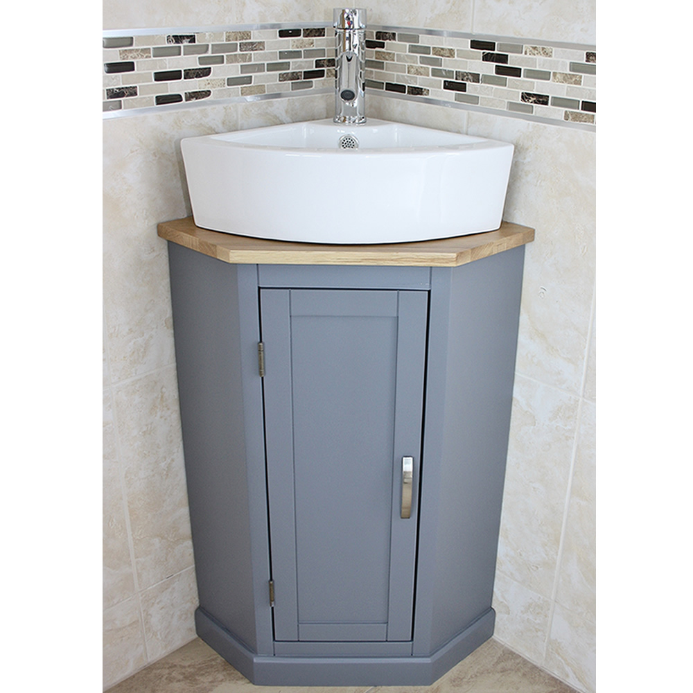 Grey Painted Corner Oak Vanity Unit, Best Sink Vanity Units