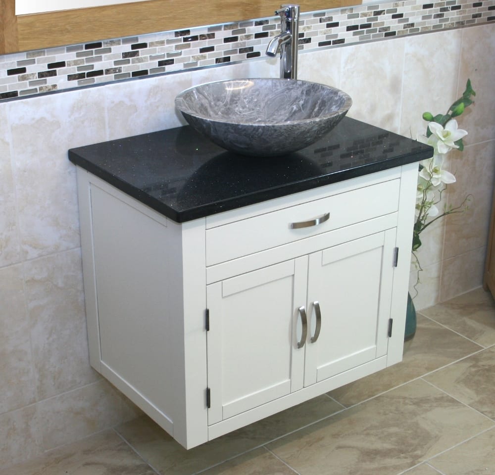 Quartz Top, Grey Marble Basin on Wall Hung Painted Vanity Unit