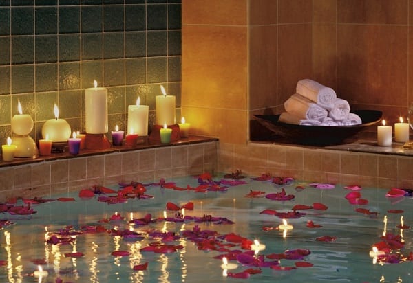 Spa Bath with Rose Petals & Candles