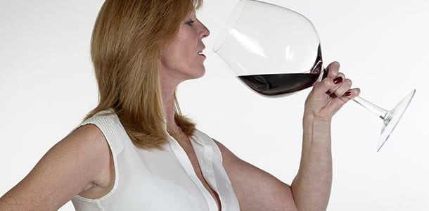 Lady Drinking Big Glass of Wine