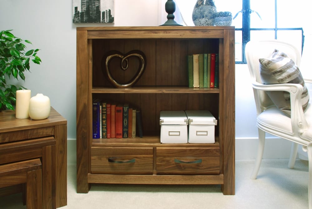 Mayan Low Walnut Bookcase