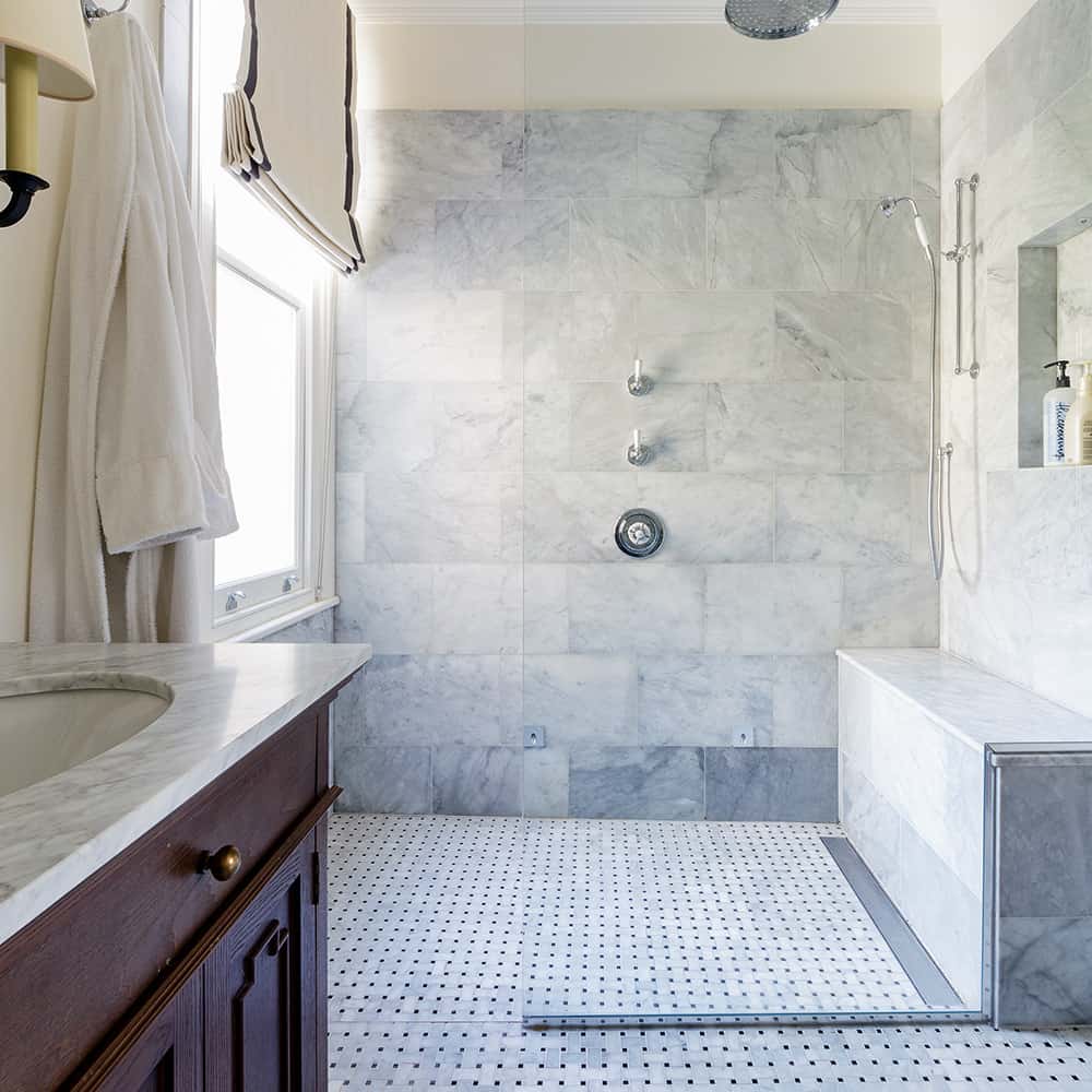 Grey/White Tiled Bathroom Wet Room