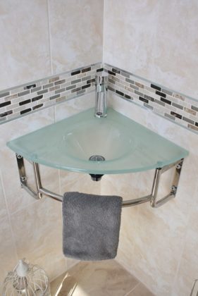 Glass Bathroom Basin to Fit in Corner