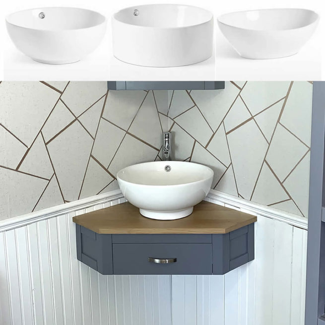 Bathroom Vanity Corner Unit | Oak Sink Cabinet | Ceramic Basin Tap & Plug  Option