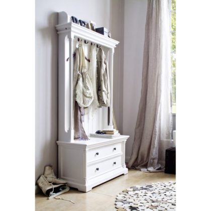 White Painted Cabinet with Hangers and Seating