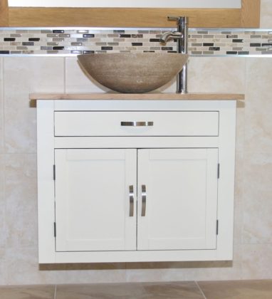 Floating Oak Top Vanity wiith Travertine Bathroom Basin 