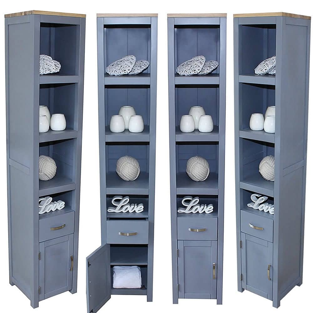 Solid Oak Top Grey Bathroom Furniture Storage Unit 499G