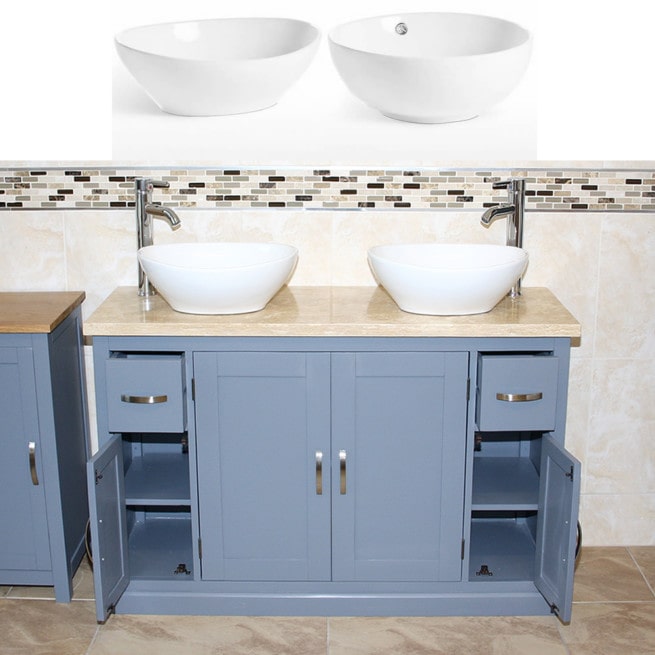 Grey Painted Unit Travertine Top Ceramic Basin Choice 402GTTCBCX2