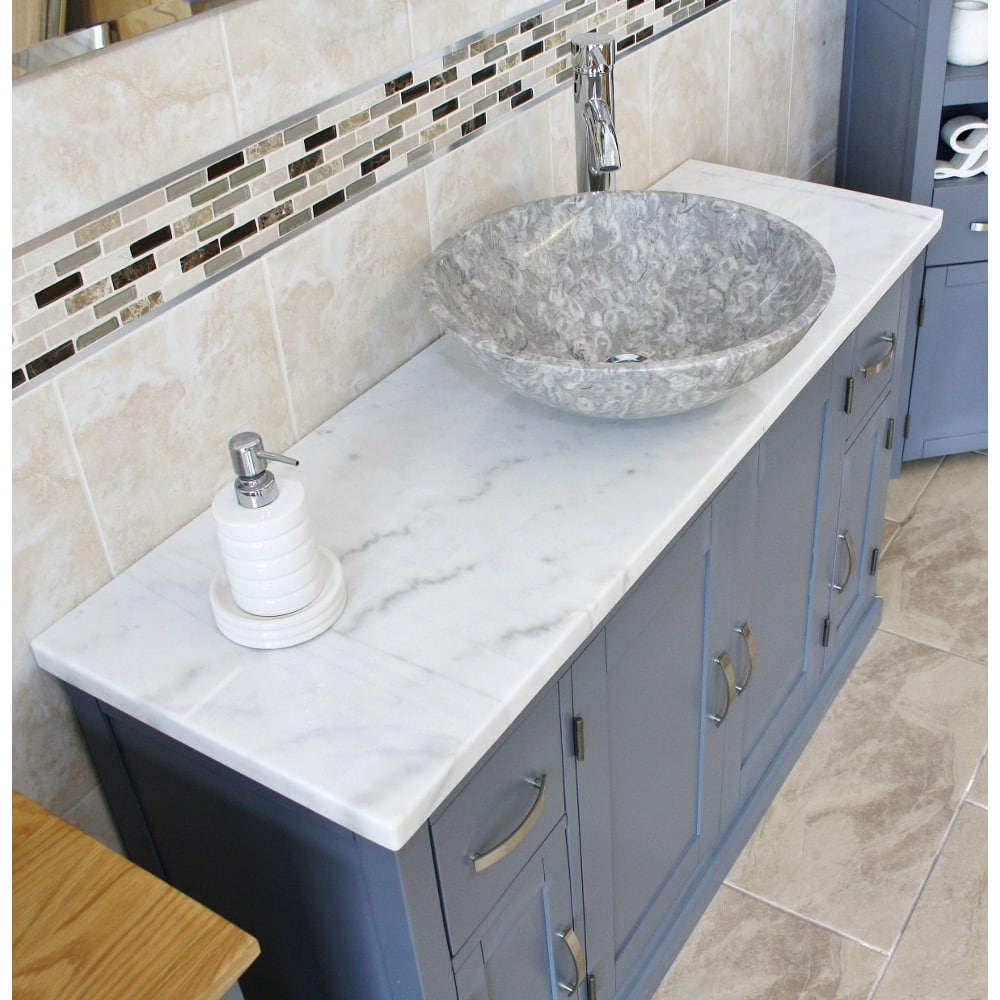 White Marble Top Stone Basin Choice, Stone Top Bathroom Vanity Units