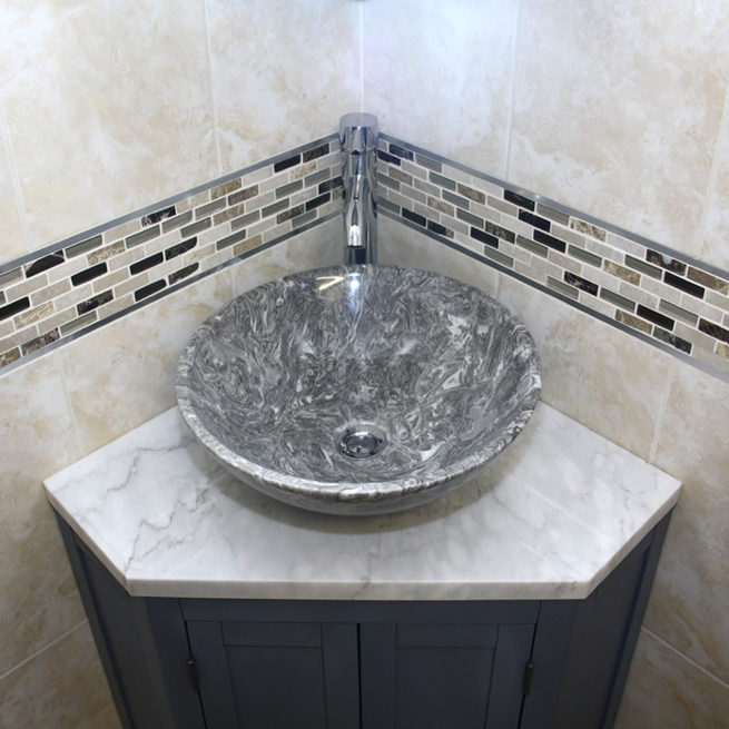 Grey Painted White Marble Top Corner, Marble Top Sink Vanity Unit