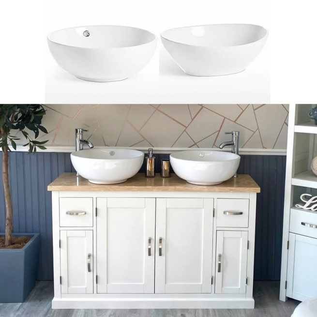 Off White Painted Unit Travertine Top Ceramic Basin Choice 402PTTCBCX2