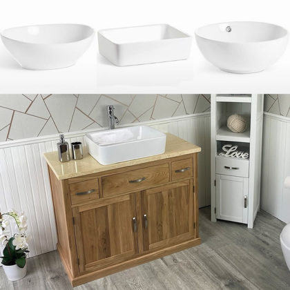 Solid Oak Unit | Cream Marble Top Ceramic Basin Choice 1161CMCBC