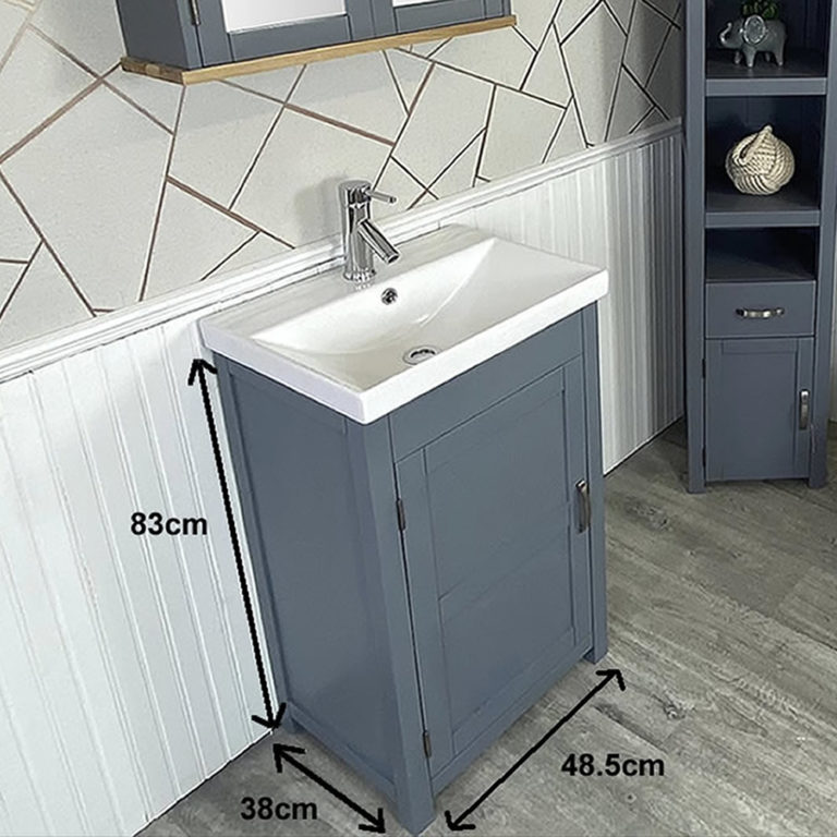 Slimline Bathroom Vanity Unit Grey Painted Furniture Inset