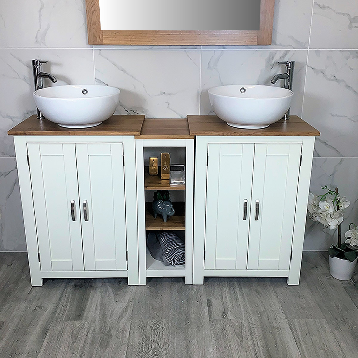 Bathroom Vanity Corner Unit | Oak Sink Cabinet | Ceramic Basin Tap & Plug  Option