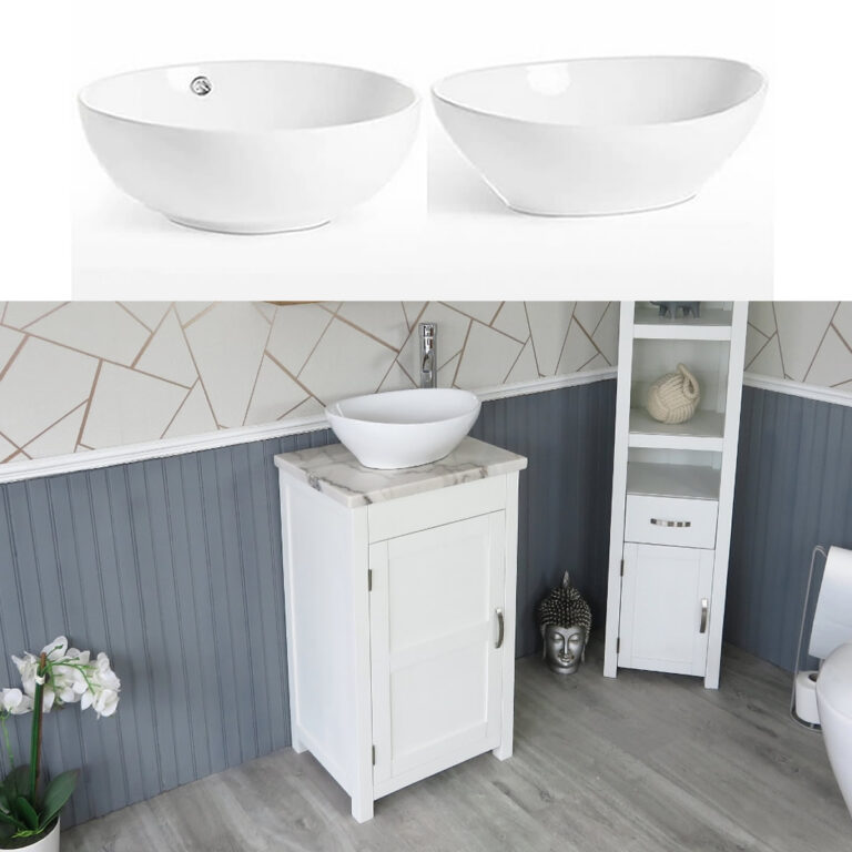 White Painted Vanity White Marble Top Ceramic Basin Unit 308PWMCBC