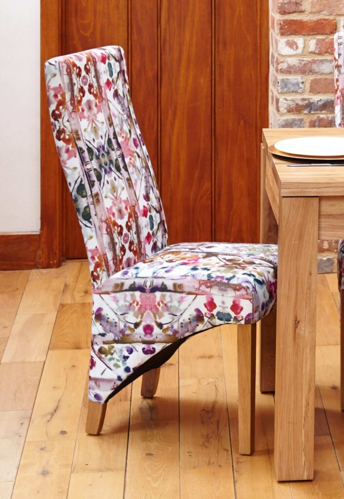 Mobel Oak Full Back Upholstered Dining Chair ‘Modena’ fabric (PACK OF TWO) COR03H