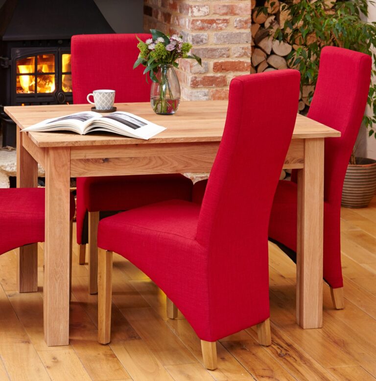 Mobel Oak Full Back Upholstered Dining Chair ‘Red’ fabric (PACK OF TWO) COR03I