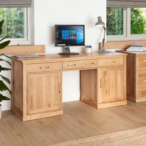 Mobel Solid Oak Large Hidden Office Twin Pedestal Desk COR06D
