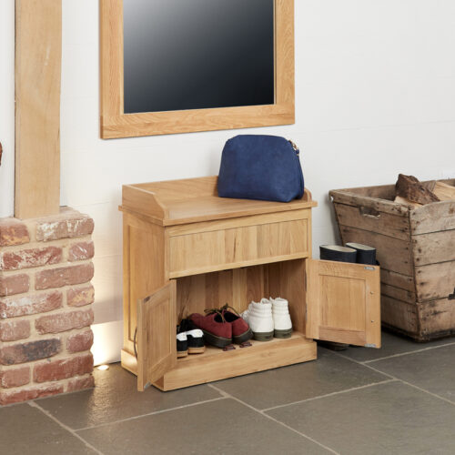 Mobel Oak Shoe Bench with Hidden Storage COR20C