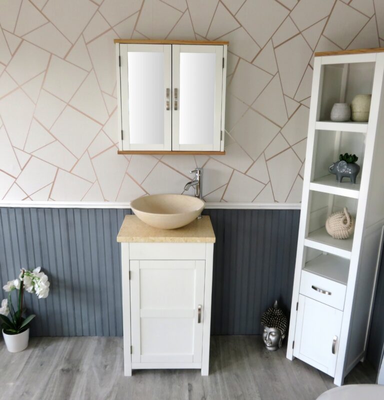 White Painted Vanity Cream Marble Top & Cream Marble Basin 308PCM025CM