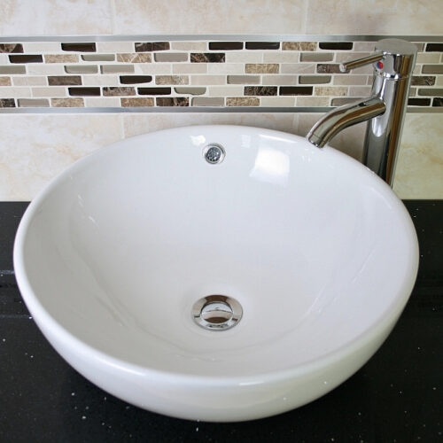 Ceramic Round Curved Bathroom Basin & Plug 025 (no tap)