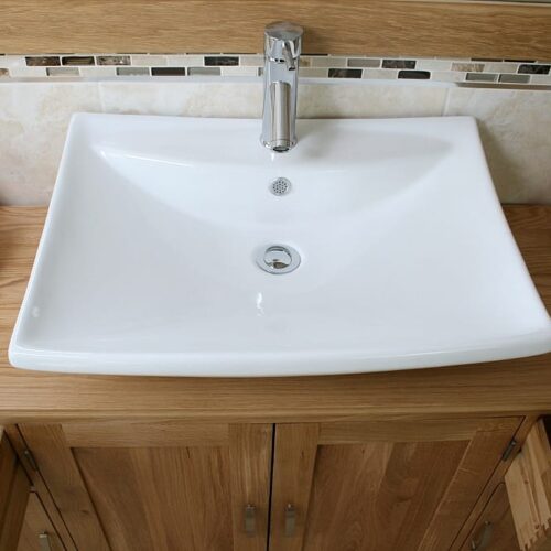 Ceramic Oblong Bathroom Basin Tap & Plug Set 016