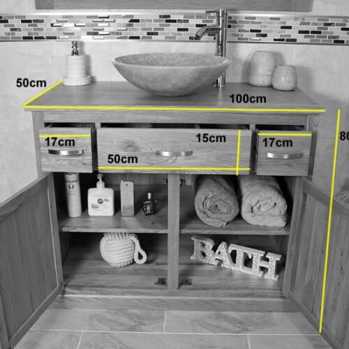 Measurements of Single Oak Top Vanity Unit with Basin