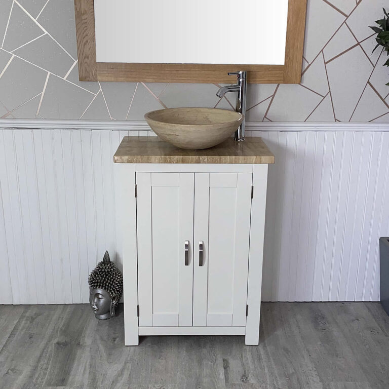 Painted White | Travertine Top Unit Travertine Basin 310PTT025T