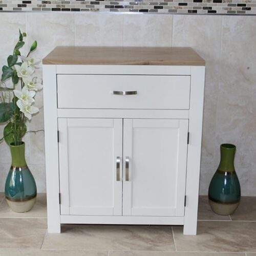 White Painted | Oak Top Bathroom Storage Unit 502P